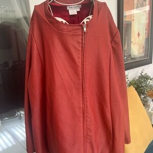 Ulla Popken Oversized 28/30 Faux Leather Jacket in Burned Orange zip, full Zip.